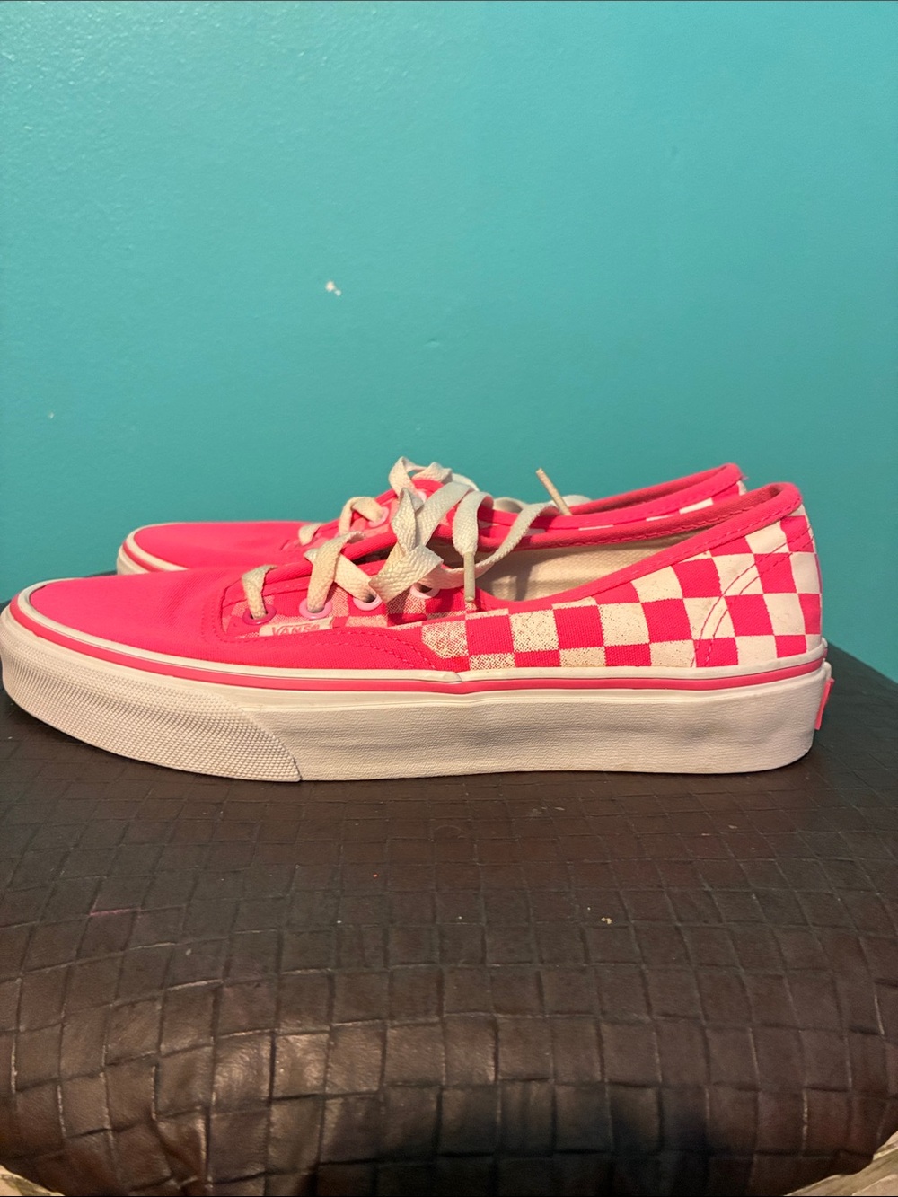Vans Pink and White Checkerboard Low-Top Sneakers